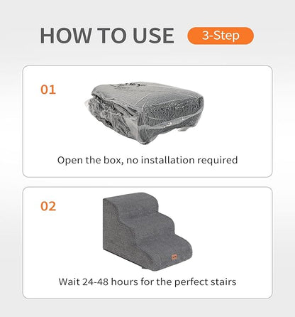 Made4Pets Dog Stairs Ramp for Small Dogs 15.7" H, 3-Step Dog Steps for Bed Couch Sofa and Chair, 35D Foam Pet Steps for Small Dogs and Cats, Non-Slip Bottom Pet Stairs, Grey