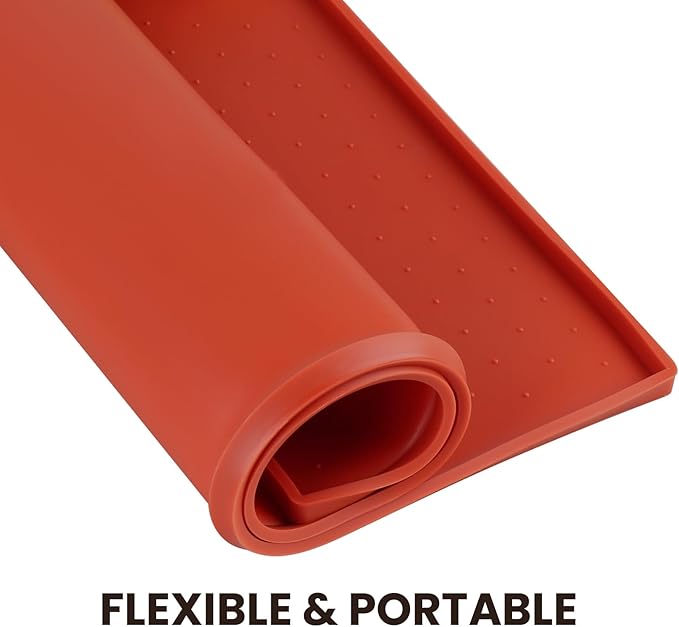 VIVAGLORY Dog Bowl Mat Grippymat Pet Food Mat, Waterproof Washable Nonslip Silicone for Pet & Cat, Food and Water Placemat with Lip & Raised Edges for Indoor Floor, L, Orange