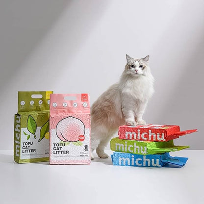 Michu Tofu Cat Litter Natural Clumping Tofu Cat Litter, Fast Clumping and Easily Scoop-able 5.5lb/88oz 5 Scents - Ocean Fresh, 3 Pack