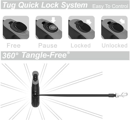 TUG 360° Tangle-Free Retractable Dog Leash with Waste Bag Dispenser (Large, Grey)