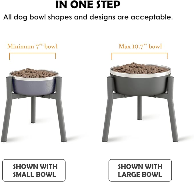 SHAINFUN Grey Metal Stand for Large Dogs, Adjustable Width Tall Elevated Bowls for 7-10.6" Dishes, Food Water Feeder, Raised Holder, 11" Tall (Bowl Not Included)