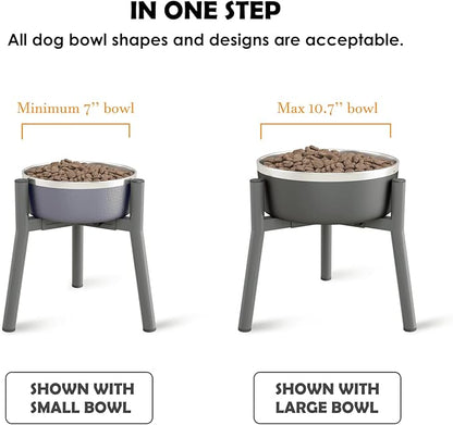 SHAINFUN Grey Metal Stand for Large Dogs, Adjustable Width Tall Elevated Bowls for 7-10.6" Dishes, Food Water Feeder, Raised Holder, 11" Tall (Bowl Not Included)