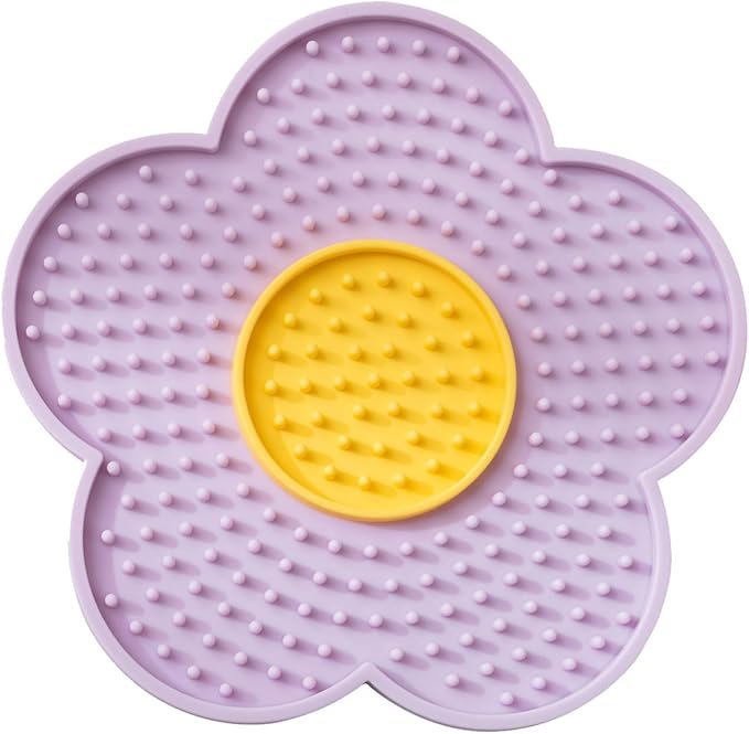 Aislor Slow Feeder Lick Mat for Dogs Cats Flower Shape Silicone Licking Pad Mental Stimulation Toy to Slow Down Eating Purple One Size