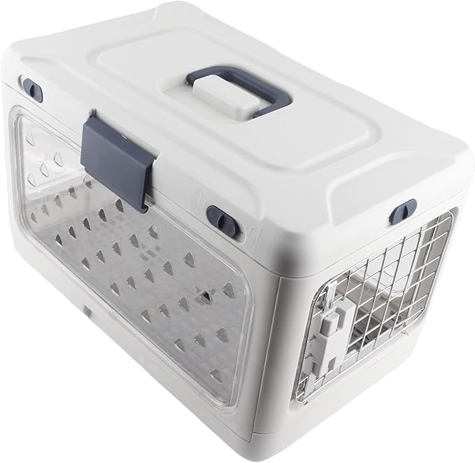GOTOTOP Collapsible Plastic Pet Kennel, Lightweight Travel Carrier with Transparent Design, Perfect for Cats and Dogs on Airplanes and Cars