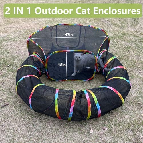 Outdoor Cat Enclosures, Cat Playground Portable Catio Mesh Tent, Outside Circle Playpen Tunnel for Kitty, Rabbit, Puppy and Small Animals - Image 5