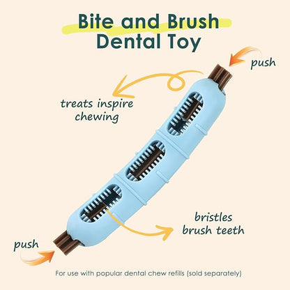 Bite and Brush Puppy Teething Chew Toy with Bristles, Stuffable Rubber Teether for Small Medium Dogs, BPA-Free, Teeth Cleaning & Teething Relief, Keeps Puppy Busy（Upgraded 3.0 - Blue）