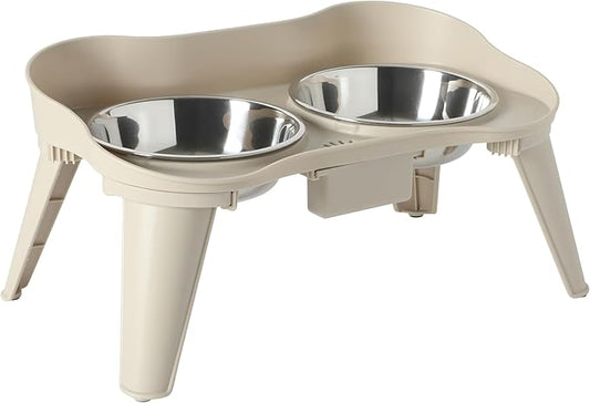 Gibson Home Wags N’ Whiskers 3 Piece Elevated Pet Bowl Set, 12oz Stainless Steel Dog & Cat Bowl with PP Stand, Non-Slip Raised Feeder, Food & Water Station, Dishwasher Safe, Taupe
