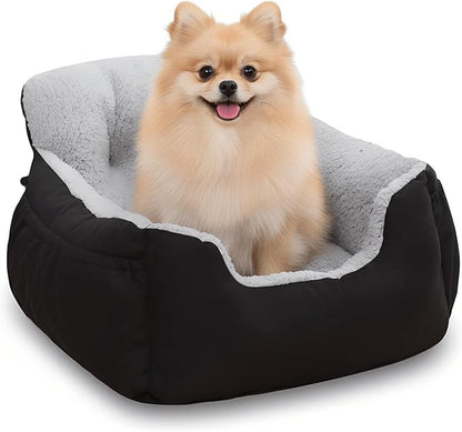 Oiilores Dog Car Seat for Small Dogs,Washable Pet Booster Seats for Car with Clip-On Safty Leash, Reversible Puppy Carseat with Storage Pockets, Travel Carrier Bed for Dogs Under 25 lbs, Grey