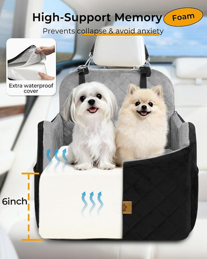Dog Car Seat for Small/Medium Dogs, Detachable Washable Dog Booster Car Seat Under 35lbs, High-Support Memory Foam,Travel Bed with Storage Pockets
