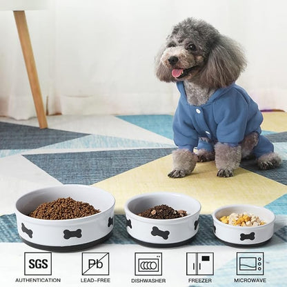 Sweejar Ceramic Dog Bowls with Bone Pattern, Dog Food Dish for Large Dogs, Porcelain Pet Bowl for Water 70 Fl Oz (White)