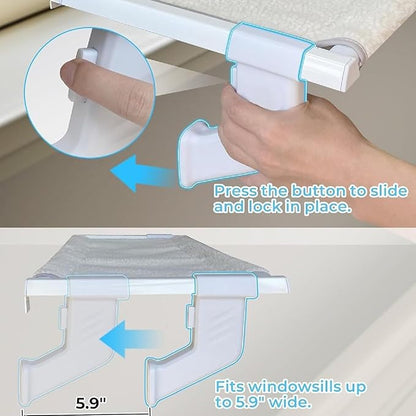 Cat Bed Window Sill Perch,Adjustable Cat Bedside Hammock Metal Frame Kitten Shelf Windowsill for Indoor Large Heavy Cats No Drilling Window Sill Extender for Pets (White, M)