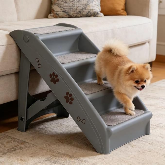 ZENY Folding Dog Stairs, Portable Indoor/Outdoor Pet Steps for Bed, Couch & Car, Pet Staris for Small Pet Dog/Cat, Grey