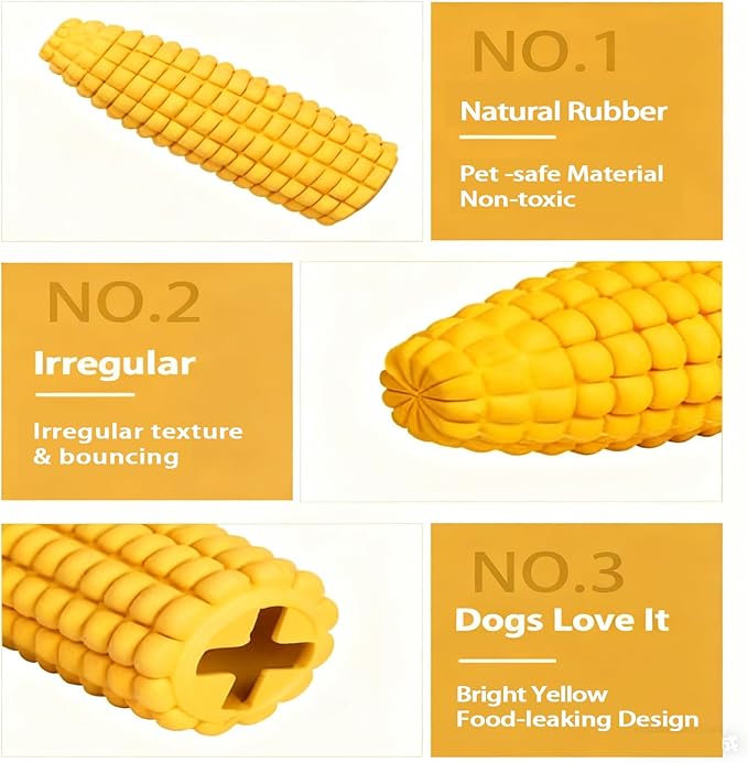 Interactive Treat Dispensing Dog Chew Toy for Puppy - Safe Bamboo Fiber & Non-Toxic Natural Rubber Slow Feeder Corn Stick Toys