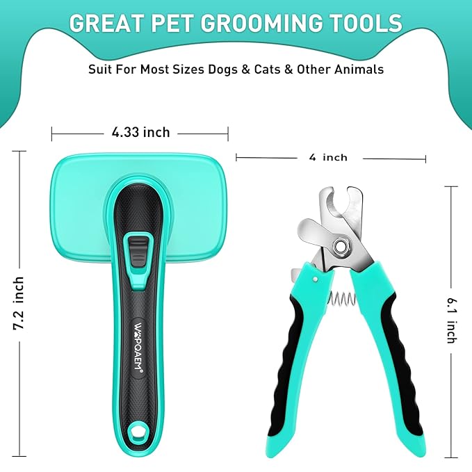 2 Pcs Self Cleaning Slicker Brush & Nail Clippers for Dog and Cats,Shedding Long and Short Haired Pets,Skin Friendly Deshedding Grooming Tool