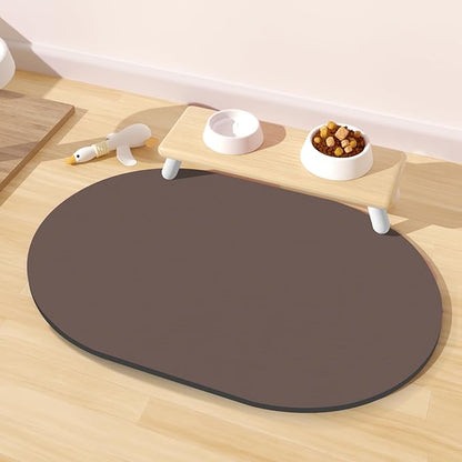 Cat Food Mat 24''x16'', Absorbent Cat Mats for Food and Water, Non-Slip Rubber Mat for Cats Bowls, Easy Store Pet Food Placemat, Mats for Under Cats Food Bowls, Fit with Kitchen, Living Room, Brown