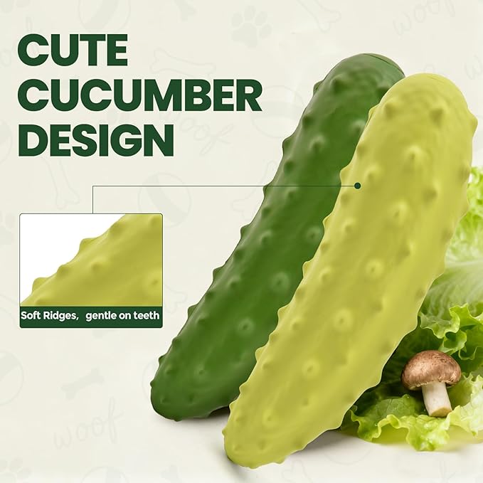 Tough Squeaky Dog Toys, Durable Dog Chew Toy with Natural Rubber, Teething Toys for Medium Large Breeds, Cucumber Pickle Shape, Yellow
