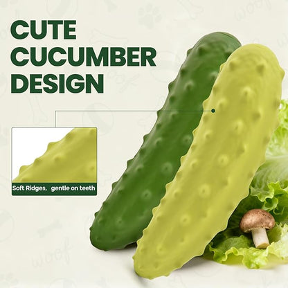 Tough Squeaky Dog Toys, Durable Dog Chew Toy with Natural Rubber, Teething Toys for Medium Large Breeds, Cucumber Pickle Shape, Yellow