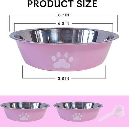kathson 2 Pack Stainless Steel Dog Bowls,6" Spill Proof Metal Dog Food Bowls,Nonslip Rubber Bottom Pet Food and Water Bowl Set,Puppy Dishes Feeder for Medium Small Dogs,Pink