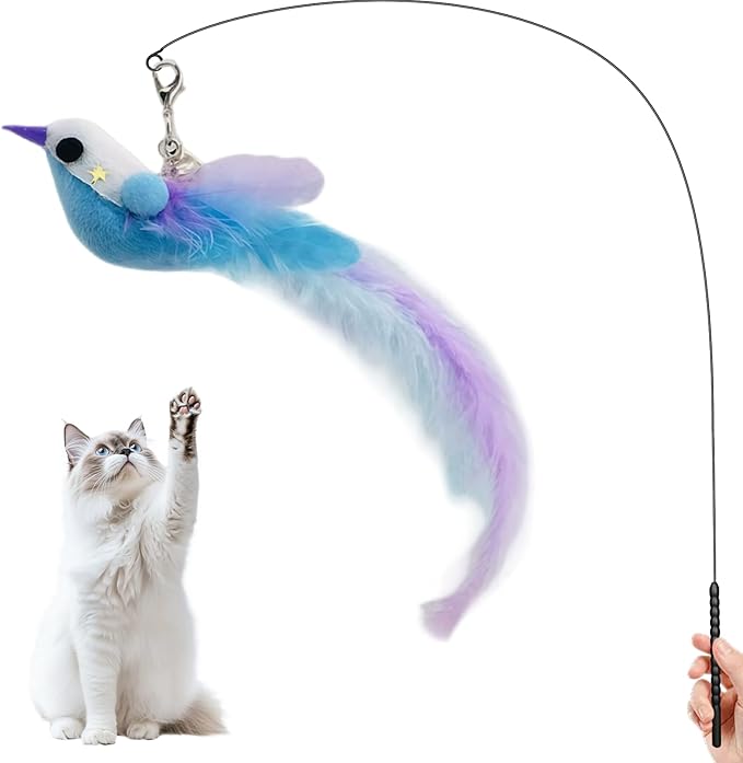 Interactive Cat Toys with Realistic Blue Bird – Natural Feathers, Engaging Toy for Active Cats & Kittens, Perfect for Indoor Play, Strengthens Bonding with Owners, Safe & Durable Feather Cat Toy