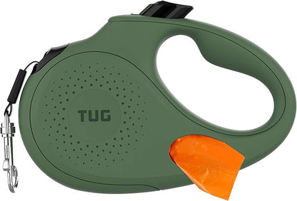 TUG Oval 360° Tangle-Free Retractable Dog Leash with Integrated Waste Bag Dispenser (Large, Green)