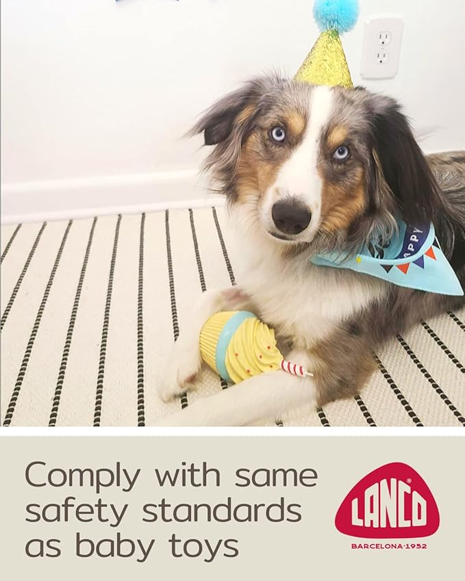Lanco Dog Birthday Cake Toy - Squeaky Dog Toys - Dog Puppy Birthday Gift - Dog First Birthday - 100% Natural Rubber - Happy Birthday Dog Toy for Small Medium Large Dogs -Handmade