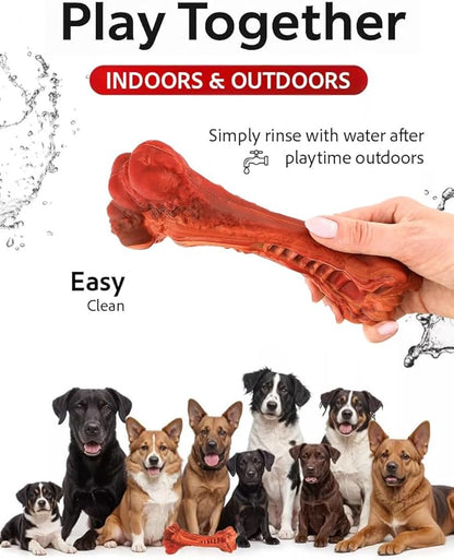 Dog Chew Toy - Natural Rubber Dog Toy, Beef Flavor – Dog Toys for Medium & Large Dogs - Bone-Shaped Chew for Dental Health - Indoor and Outdoor Play