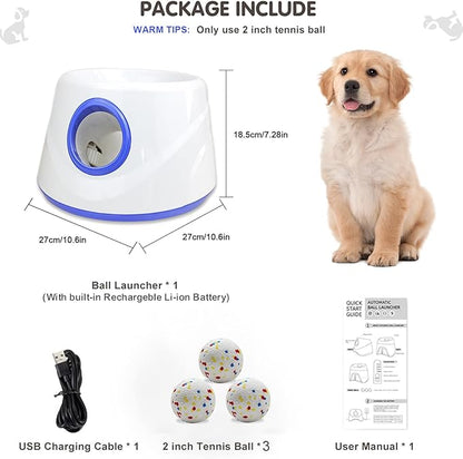 Dog Ball Thrower Launcher, Automatic Ball Launcher for Dogs, 3 Adjustable Distance Settings, Indoor Outdoor Interactive Dog Toys, with 3 2.3-inch Balls, Small/Medium Sized Dog Thrower