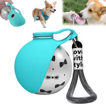 2-in-1 Portable Dog Water Bottle for Small Dogs - Leak-Proof, Compact & Foldable Pet Water Bottle with Silicone Bowl, 10oz for Walking & Travel - Stainless Steel, One-Hand Operation (1 Blue)