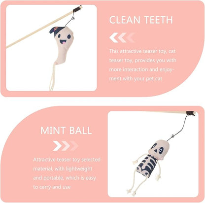Halloween Cat Teaser Wands Plush Stick Toys for Interactive Kitten Play Indoor Exercise and Healthy Activity 15.8 Inch