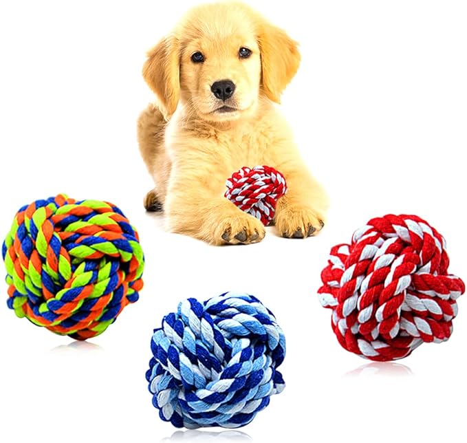Pet Chew Toy, Knots Weave Cotton Rope, Biting Small Ball for Dogs & Cats, 6 in One Pack