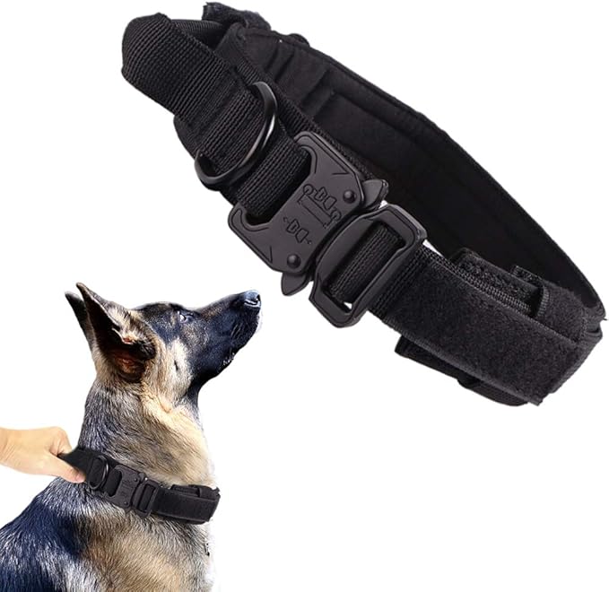 Xqpetlihai Tactical Dog Collar Adjustable Military Nylon Dog Collar with Control Handle and Heavy Duty Metal Buckle for Medium and Large Dogs (Black,S)