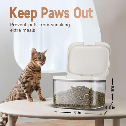 LivLab Mker Pet Food Storage Container 5 lbs Airtight Dog/Cat Food Container with Measuring Cup, BPA Free, Rice & Flour Storage Container for Dog Treats and Cat Food (3 lbs), White