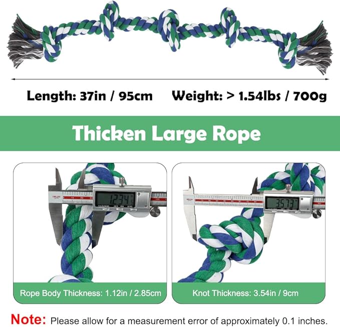 SZEE Dog Rope Toy for Large Dogs, 37 Inch 5 Knots, Tug of War Rope for Large Breeds, for Energy Release & Boredom Relief (Green & Blue)