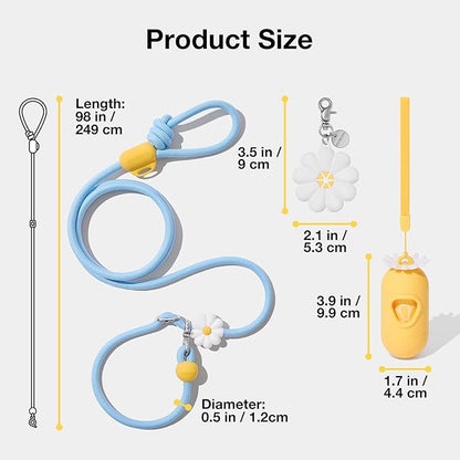 VETRESKA Hands-Free Dog Leash, 8FT Adjustable Rope Leash for Medium Large Dogs, Waist/Crossbody Slip Lead Leashes for Walking, No Pull Dog Leashes with Bag Dispenser, Clip, 3 in 1 Walk Kit (Daisy)