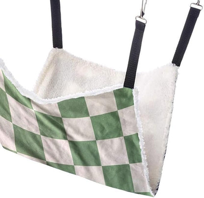 WIRESTER Reversible Cat Hanging Hammock 22.8 x 18.9 Inch, Pet Cage Hammock Bed with Adjustable Straps, Soft Sleeping Hammock for Cat, Ferret, Puppy Dog, Rabbit, Small Animals - Sage Green Checkerboard