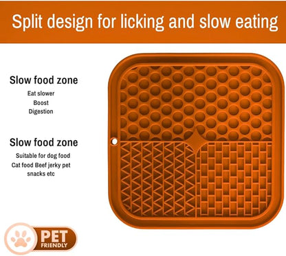 Dog Lick Mat 2-Pack (Orange & Green) with Spatulas – Silicone Licking Pads for Dogs & Cats, Peanut Butter Slow Feeder, Strong Suction, Anxiety Relief for Bath & Grooming, Dishwasher-Safe