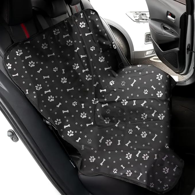 Pet Car Seat Cover, Waterproof Back Seat Protector with Paw Print Design, Black