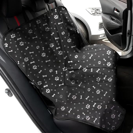 Pet Car Seat Cover, Waterproof Back Seat Protector with Paw Print Design, Black