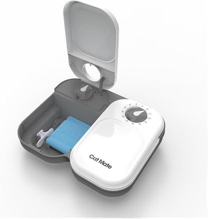 Cat Mate C200 Automatic 2 Meal Timer-Controlled Pet Feeder (401) - for Cats and Small Dogs, Includes Ice Pack for Wet and Dry Food, Meals up to 14 oz Each, White