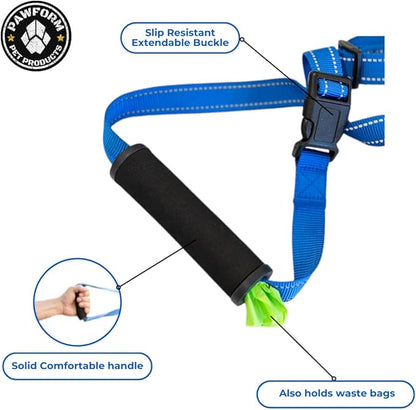 Pet Products Hands Free Dog Leash, Around The Waist, Crossbody, Solid Handle, Heavy Duty, (Blue)