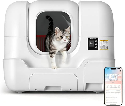 Automatic Cat Litter Box Self-Cleaning, Auto Sand Refilling, Auto Packing & Sealing, Auto Bag Replacement, One-Click Cleaning, Deodorization, APP Control, Radar Weight TOF Safety Sensors for Cats