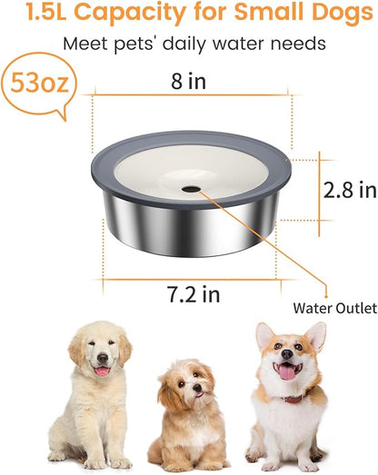 No Spill Dog Water Bowl, 1.5L Stainless Steel Slow Drinking Water Dish Dispenser, Spilling Drip & Splash Proof Slobber Stopper for Dogs Cats Messy Drinkers