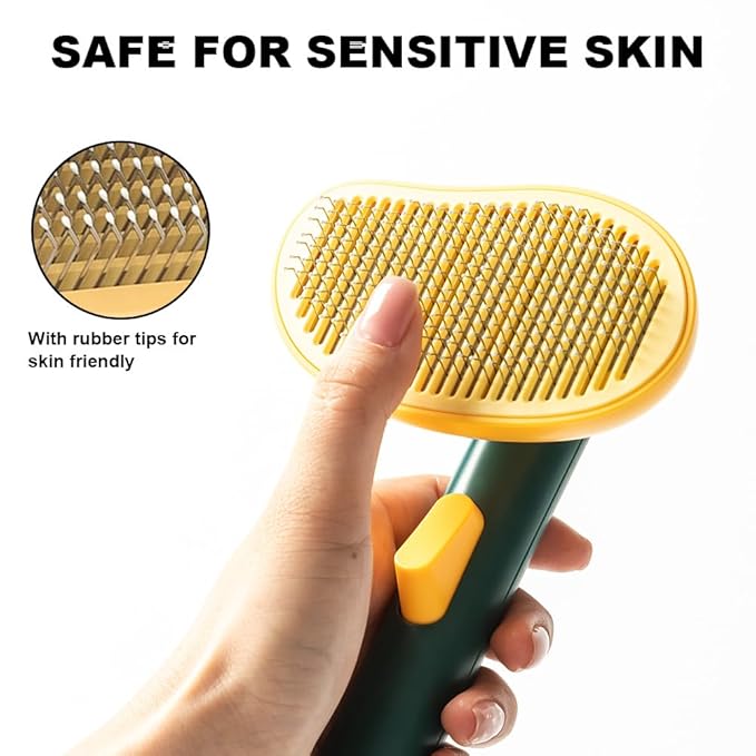Mango Dog Brush, Gentle Self Cleaning Pet Brush with Release Button for Cats and Dogs, Easy to Remove Loose Hair Daily Grooming Tool During Shedding Season