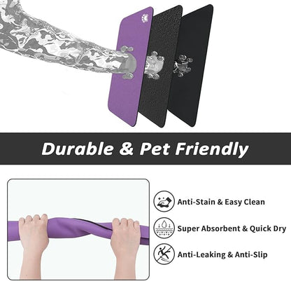 Dog Food Mat - Absorbent Cat Mat for Food and Water, No Stains Pet Feeding Bowl Mat, Easy to Clean Pet Placemats, Quick Dry Dog Water Dispenser Mat for Messy Drinkers | Paw Purple 18"x34"