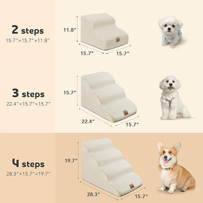 Mestuel Dog Stairs for Small Dogs Cats, Small Pet Stairs Steps, Foam 6-Tier Pet Stairs Steps for Couch Sofa, Dog Ramp Ladder Indoor with Nonslip Bottom &Washable Cover, Beige