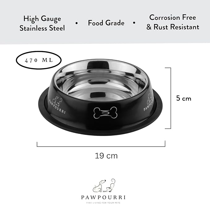 2 Pack Stainless Steel Dog Bowls – 16 fl oz Anti-Skid Food & Water Bowls for Small Dogs, Puppies & Cats|Dog Food & Water Bowl|Dog Feeding Bowl (Grey)