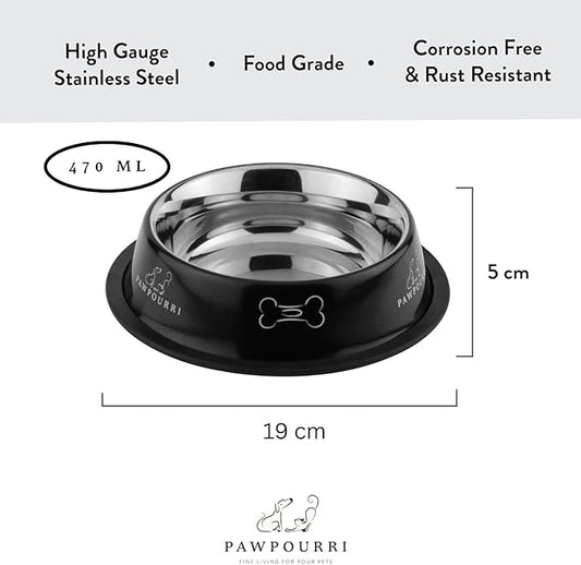 2 Pack Stainless Steel Dog Bowls – 16 fl oz Anti-Skid Food & Water Bowls for Small Dogs, Puppies & Cats|Dog Food & Water Bowl|Dog Feeding Bowl (Grey)