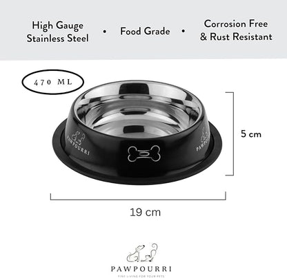 2 Pack Stainless Steel Dog Bowls – 16 fl oz Anti-Skid Food & Water Bowls for Small Dogs, Puppies & Cats|Dog Food & Water Bowl|Dog Feeding Bowl (Black)