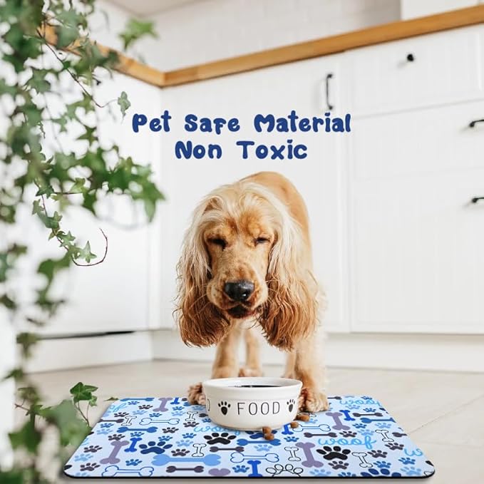 Dog Food Mats for Floors Waterproof, Pet Water Bowl Mats Pet Feeding Absorbent Placemats Blue 17 * 30 inch