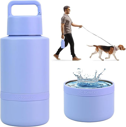 KEWIXY Insulated Dog Water Bottle with Travel Bowl, Dog Lover Gift, Portable Water Bottle Dispenser, Accessories for Car, Hiking, Camping, Outdoor, Leak-Proof, Detachable (Aurora Blue)